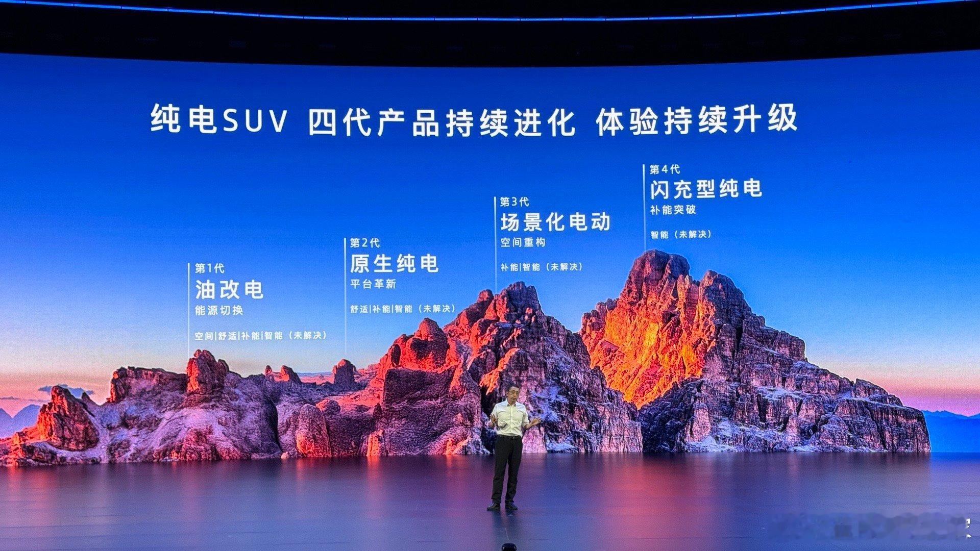 按照岚图的理解，把中国纯电SUV产品划分为五个阶段，目前绝大多数车型都是前四个阶