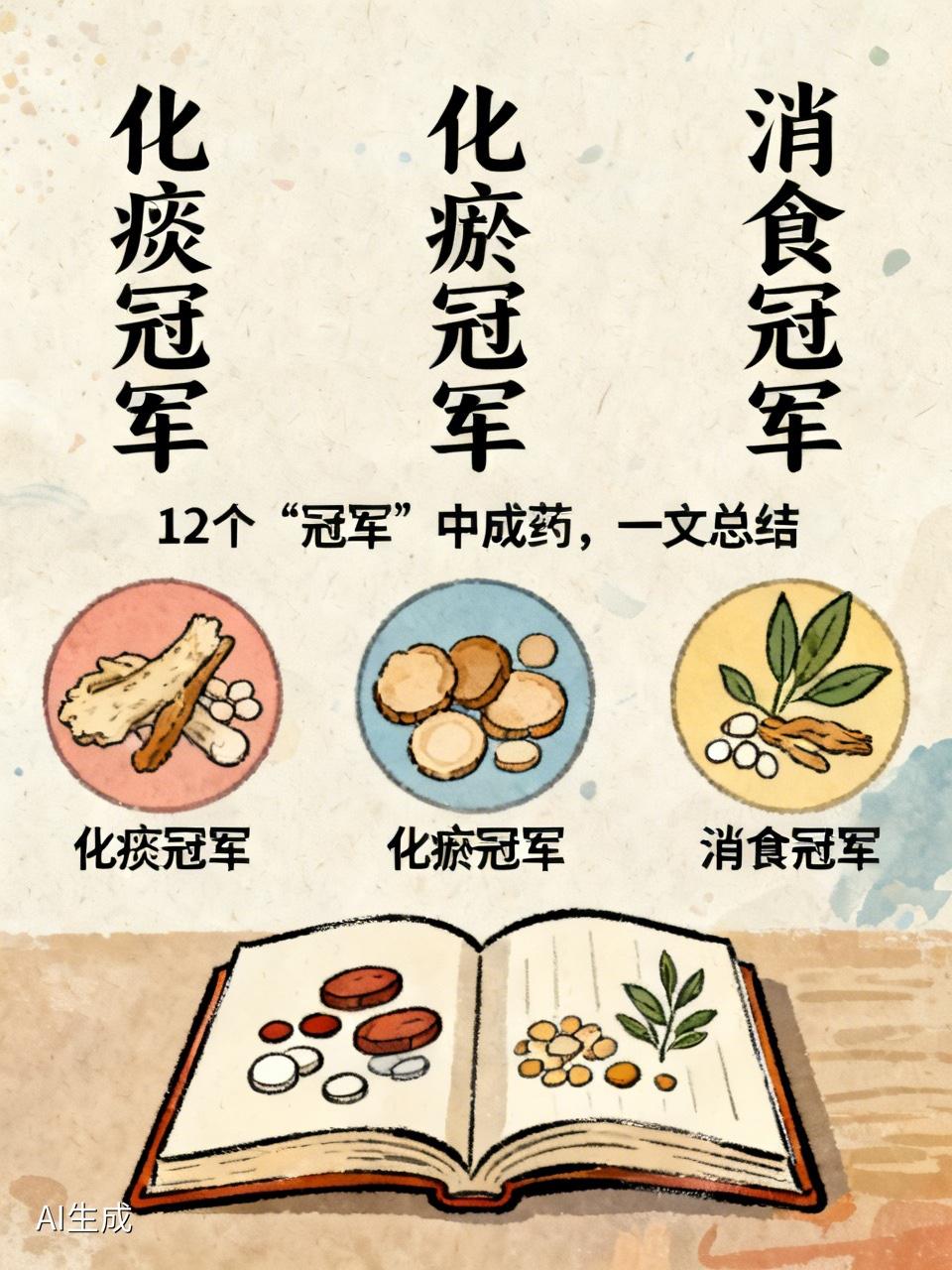 化痰冠军、化瘀冠军、消食冠军，12个“冠军”中成药，一文总结痰太多、血太瘀、