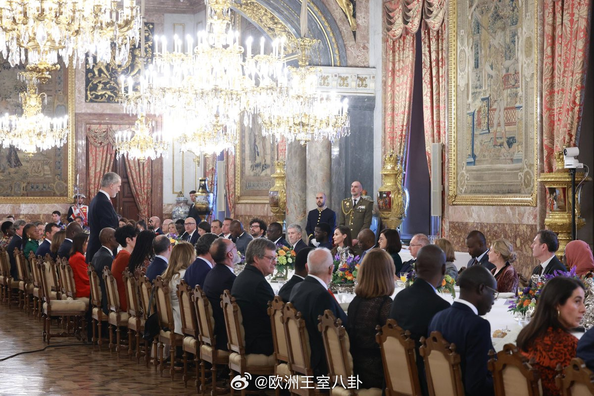 3.25西班牙国王菲利普六世和王后莱蒂齐亚接待来访的塞内加尔总统，小莱灰色套裙