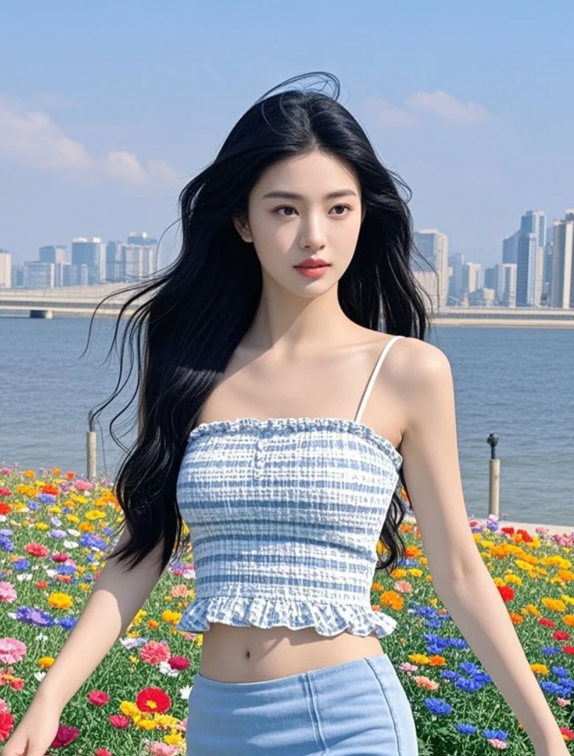 风吹过花海，也吹动了她的心弦