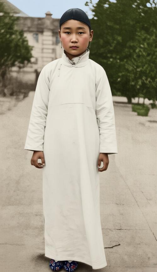 这两张照片记录了未成年小宫女的真实样貌，大概率是在“包衣选秀”中被选入宫中的。这