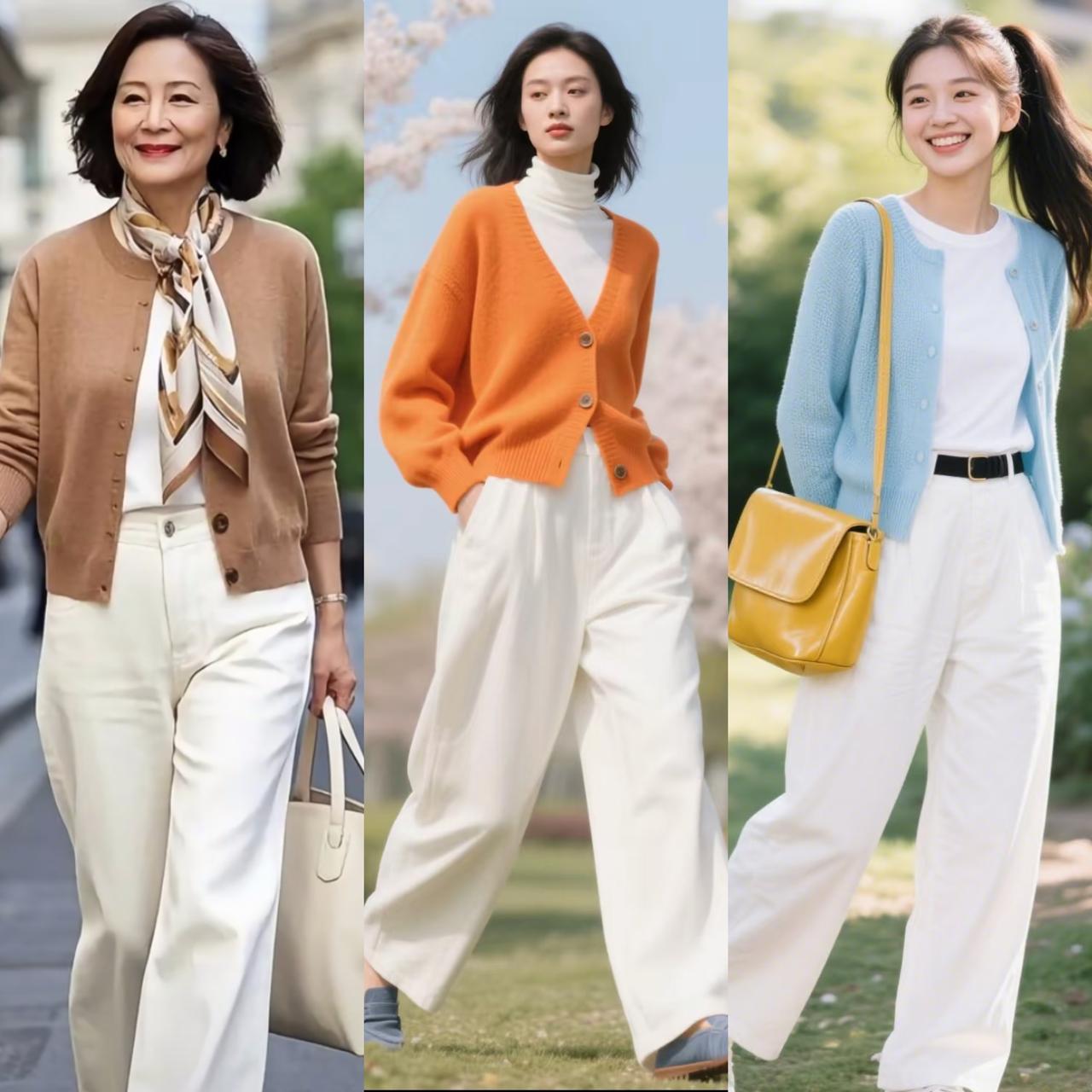 春夏季节针织开衫这样穿，简单方便又好看，轻松摆脱路人感春夏交替，正是穿针织开