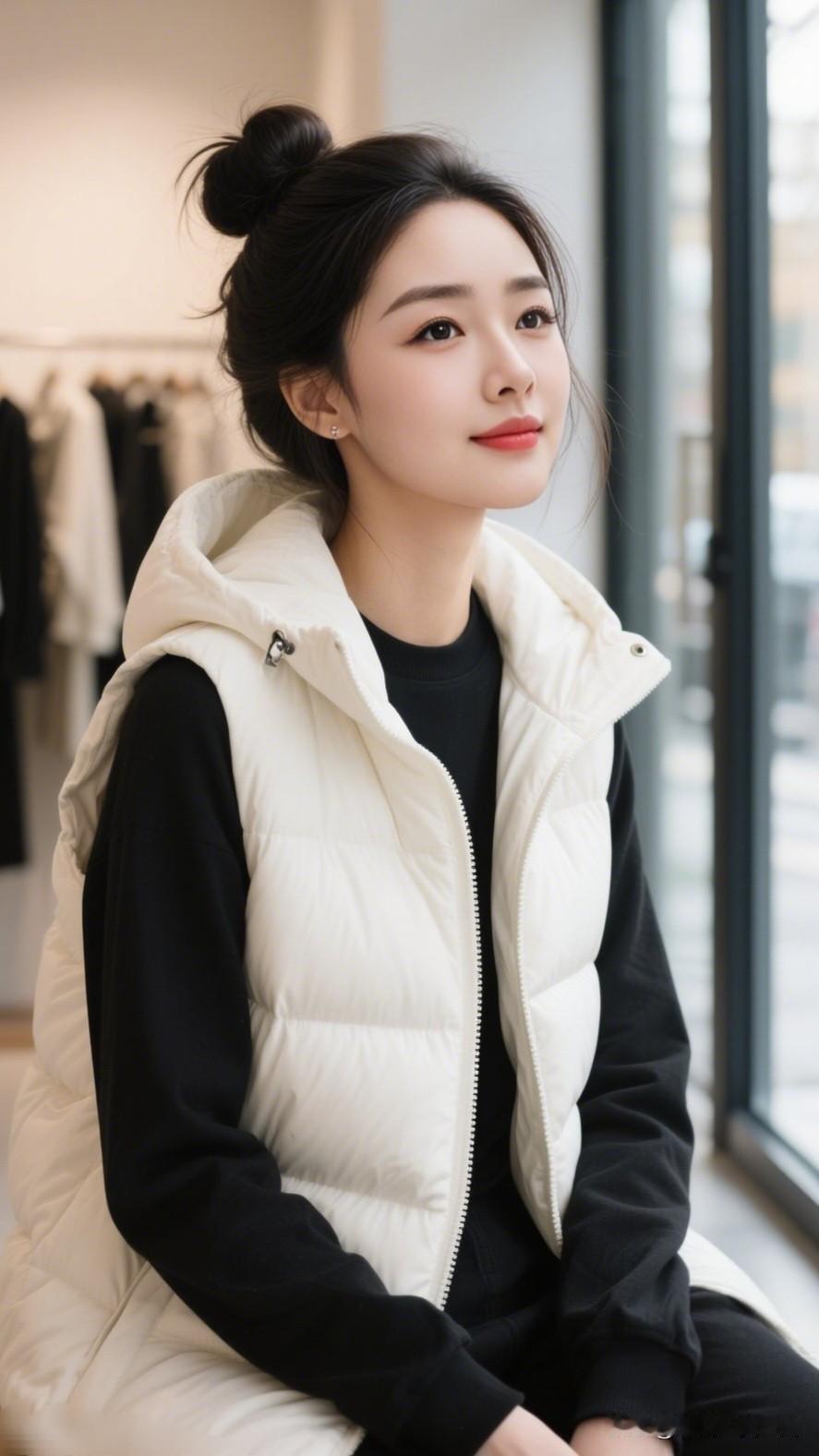 静立窗前，心随景动。清新脱俗的女孩子是什么样子的呀冬日穿搭指南：保暖又时尚的白