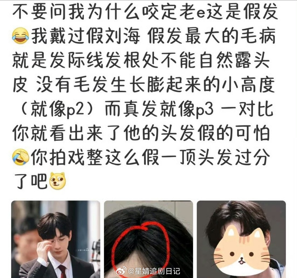专业假发博主说过成毅的头套好多次了，都不用这么复杂！他发旋从后脑勺突变到头顶就可