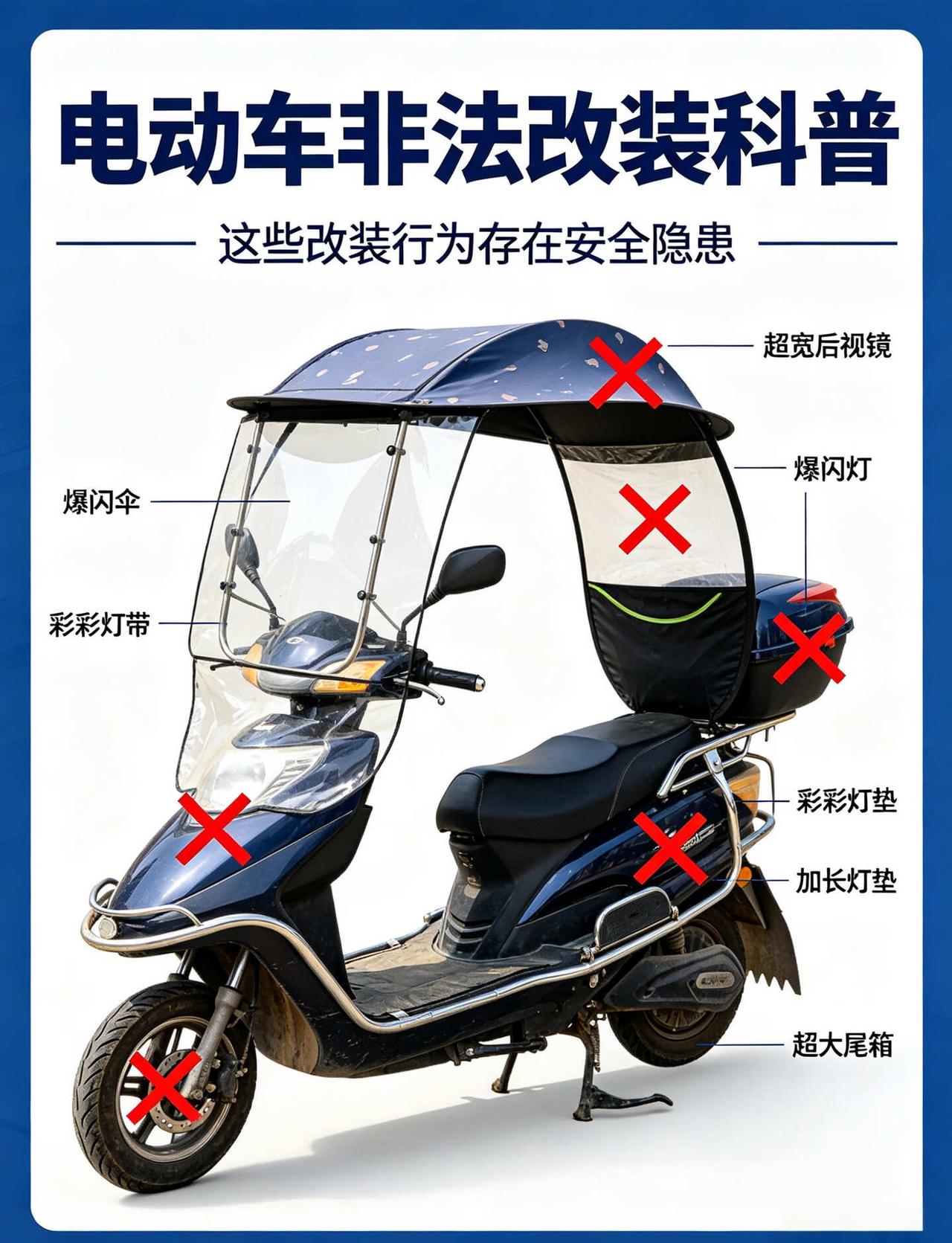 电动车被交警拦下，这些东西不能装骑电动车被查了才知道，这些都属于非法改装👇