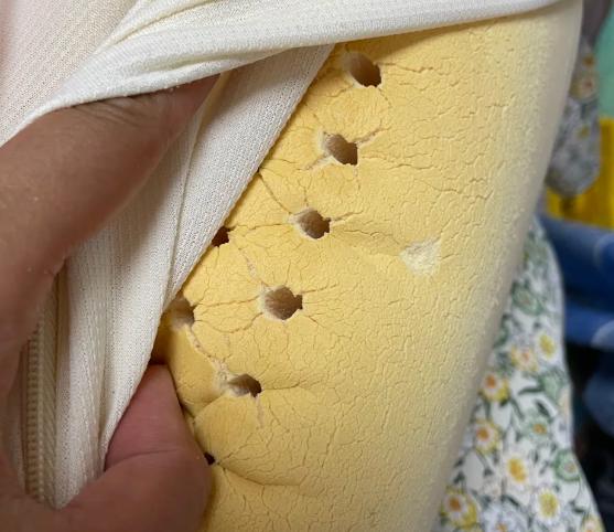 老公花800多买的泰国进口乳胶枕，用了不到3年就掉渣了！昨天换枕套，抖出来一堆