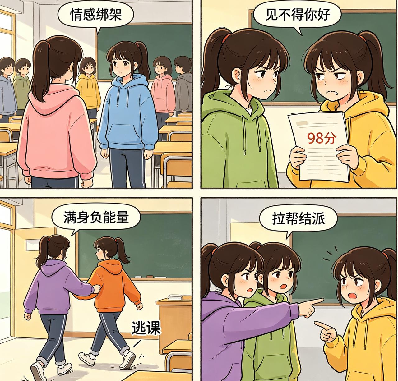 女孩子青春期，最容易被这4种“毒友谊”毁掉第一种，情感绑架动不动就说不跟