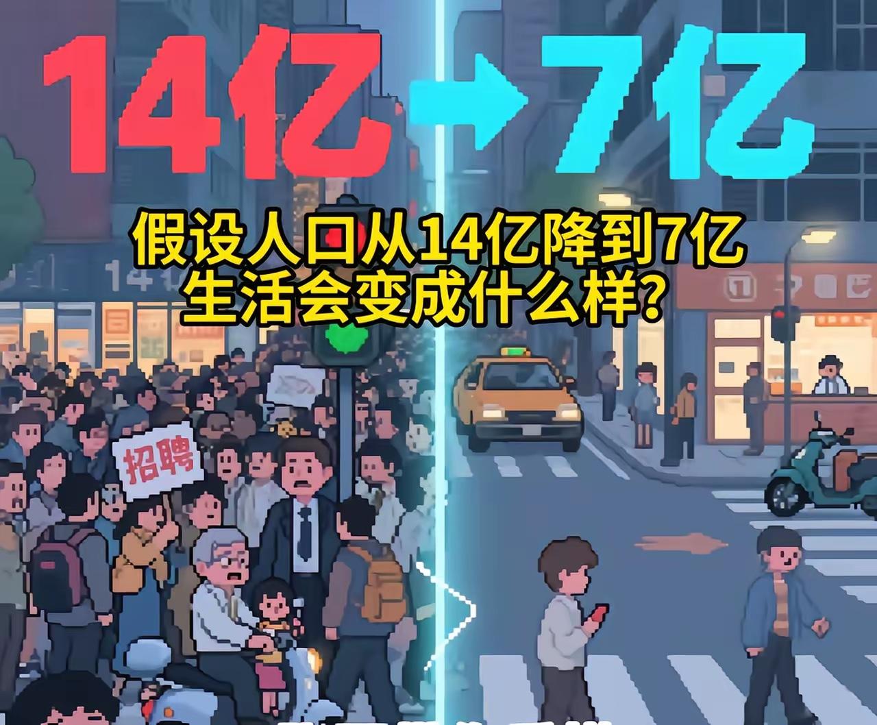人口降到7亿，我算过一笔账。生孩子不是两个人生一个这么简单，每年也就生一千万左
