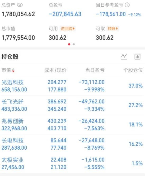 一位股民晒的持仓图，真让人触目惊心呀！200万本金买了五只票，目前浮亏超过20.