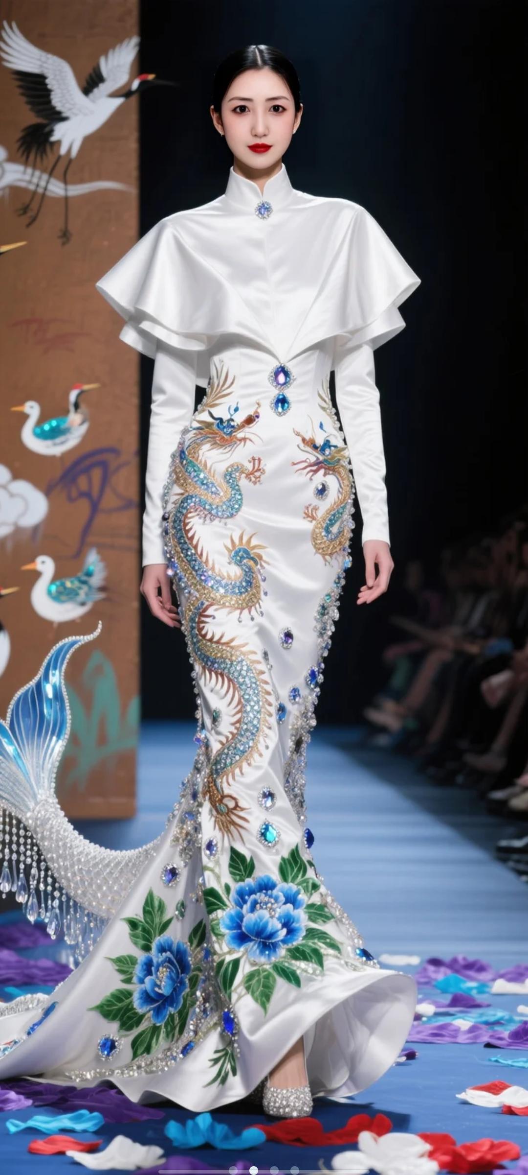 分享女神美图长款旗袍还是带刺绣的那种！