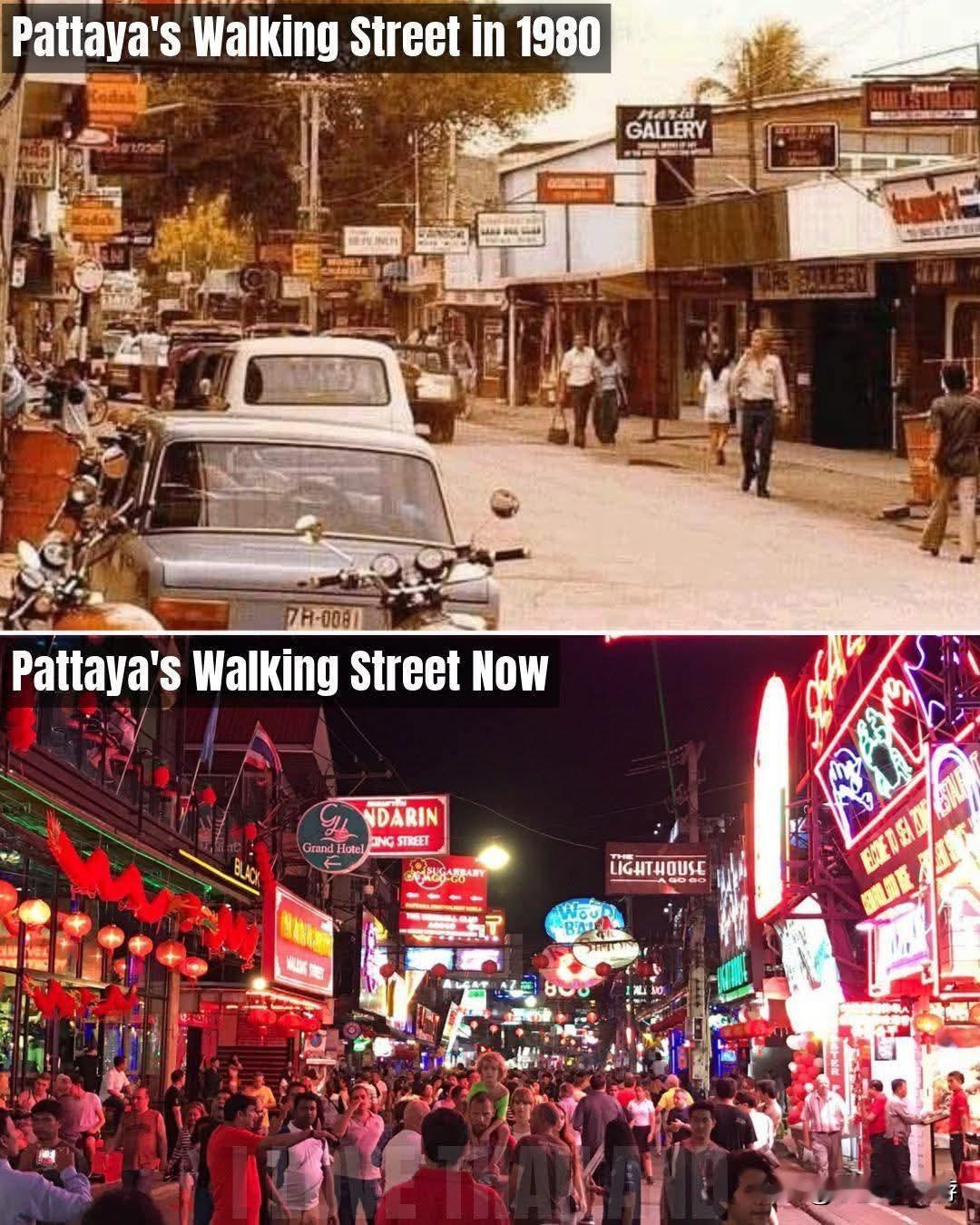 1980年代和现在年代的芭提雅。