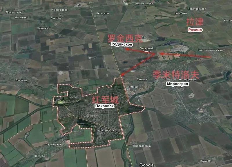 目前，俄军的中部集群正在向罗金西克推进，目标是从北面包围红军城并切断T0515公