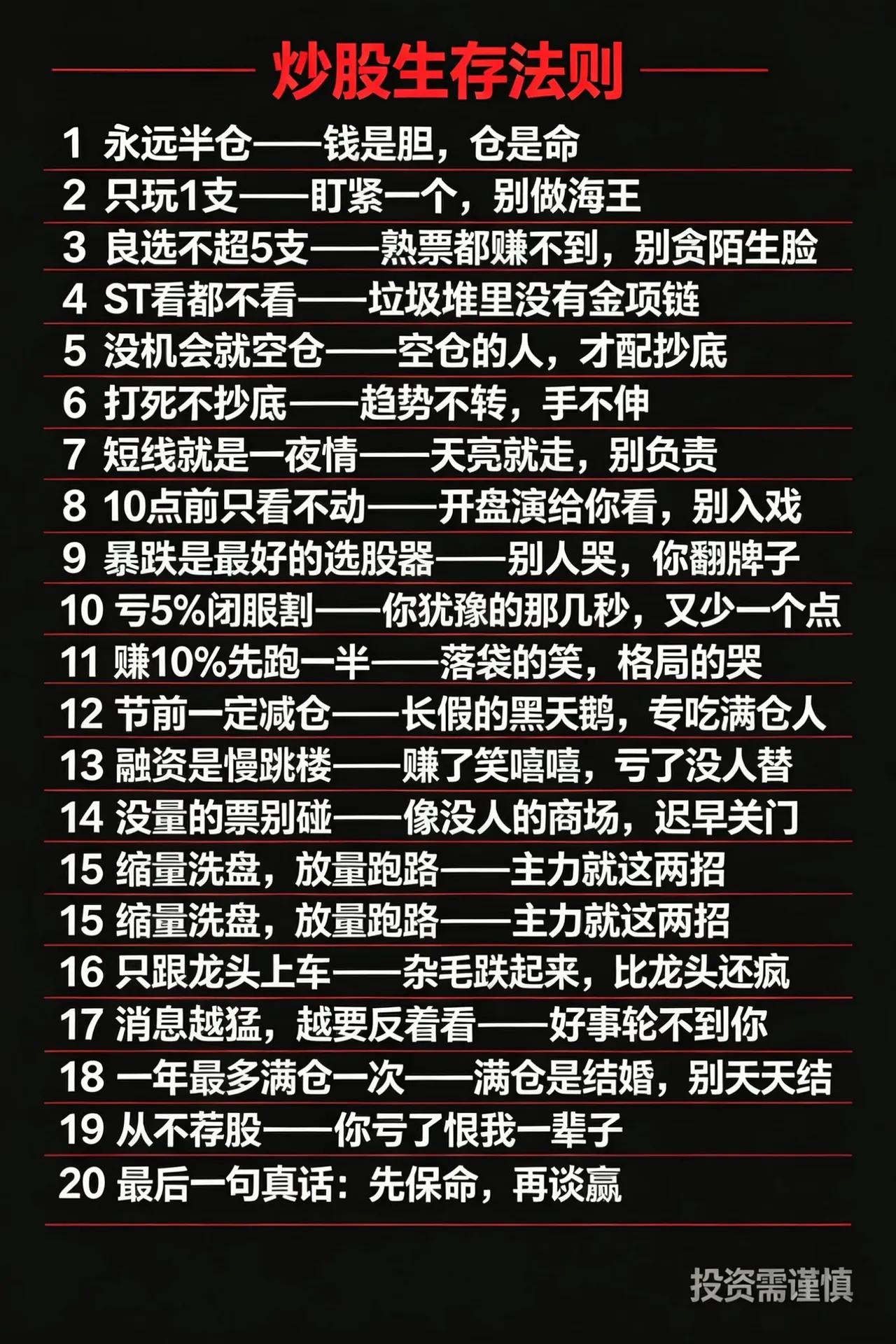 炒股铁律，股民要牢牢记住。