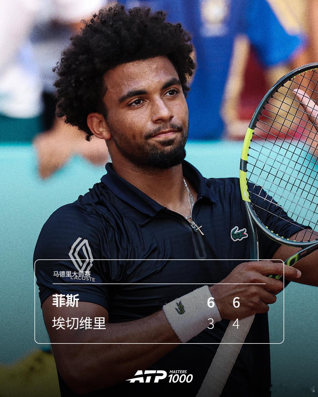 菲斯强势晋级！ATP1000马德里大师赛第四轮，21号种子菲斯直落两盘，以6-