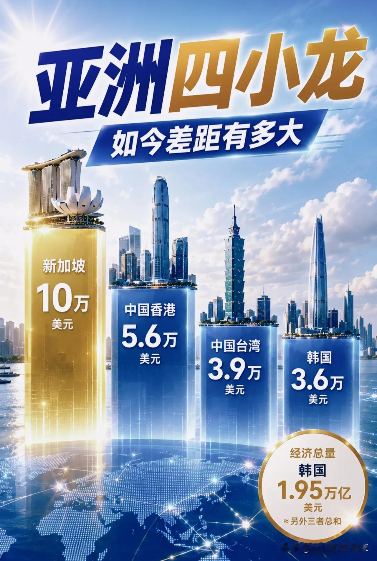 曾经齐名的亚洲四小龙，如今人均GDP差距已经拉开！提起亚洲四小龙，是上个世