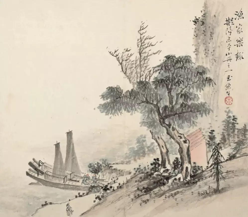 清钱东《山水册》。钱东，浙江仁和(今浙江杭州)人，工诗，尤长词曲，并善书画，