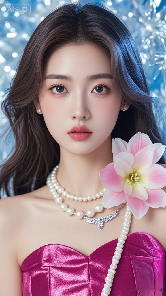 梦幻少女风，粉嫩玫瑰与珍珠项链的完美搭配，尽显优雅与甜美！🌹✨