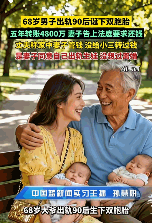 姜还是老的辣！5月24日报道，上海一位68岁大爷出轨90后，五年竟转账4800万