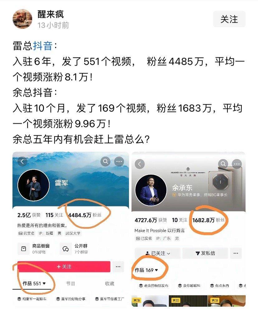 为什么要和雷军比粉丝，手机和车卖的好就行了……​​​