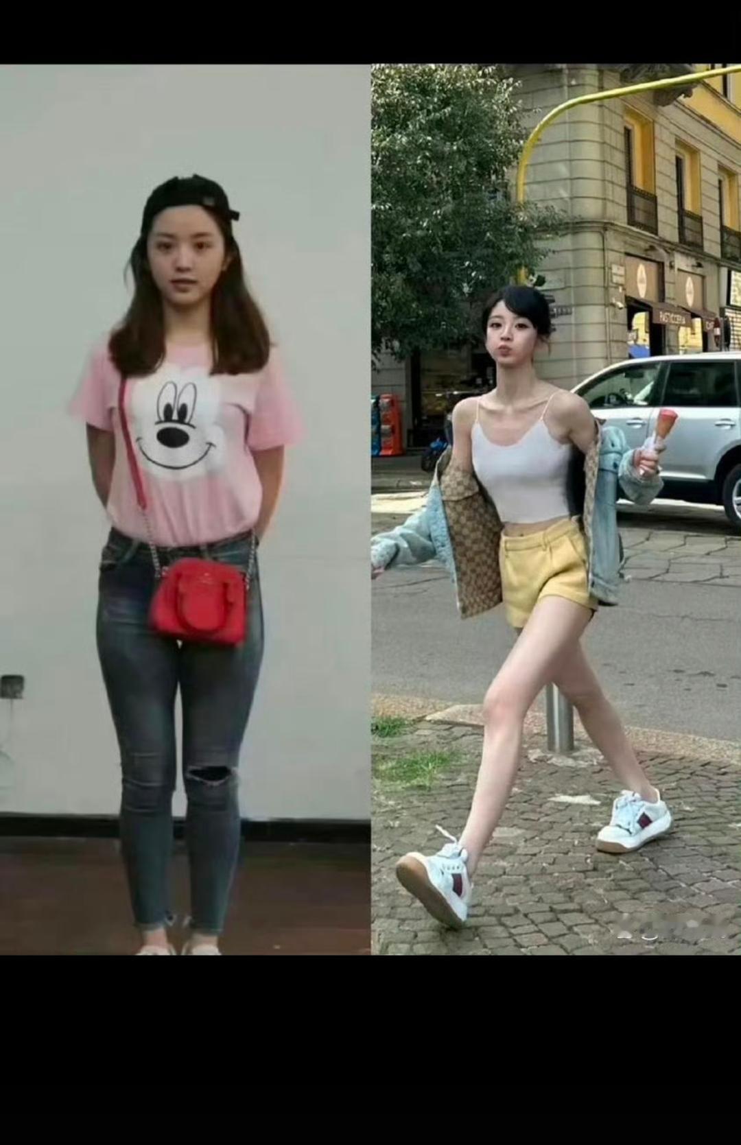 没想到减肥前的小田也是梨形身材啊！这减肥前后差别也忒大了吧，最起码得瘦了三十斤