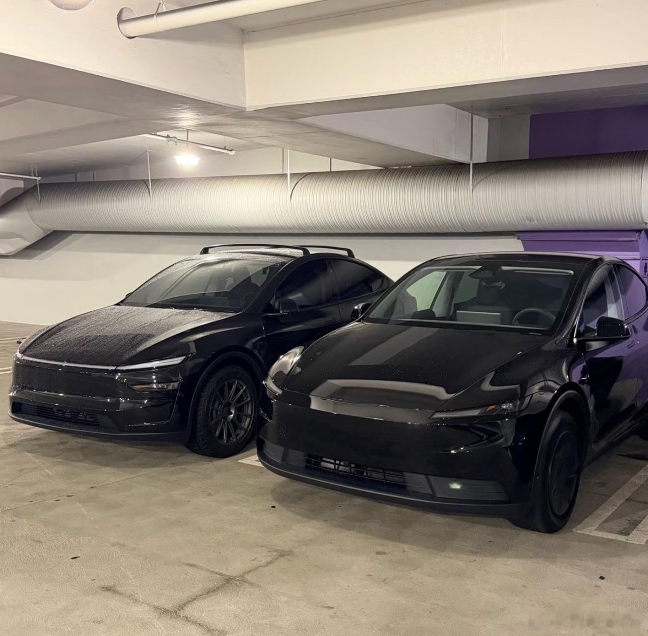 特斯拉modely标准版和高级版放在一起标准版看着真的丑没有对比就没有伤害～