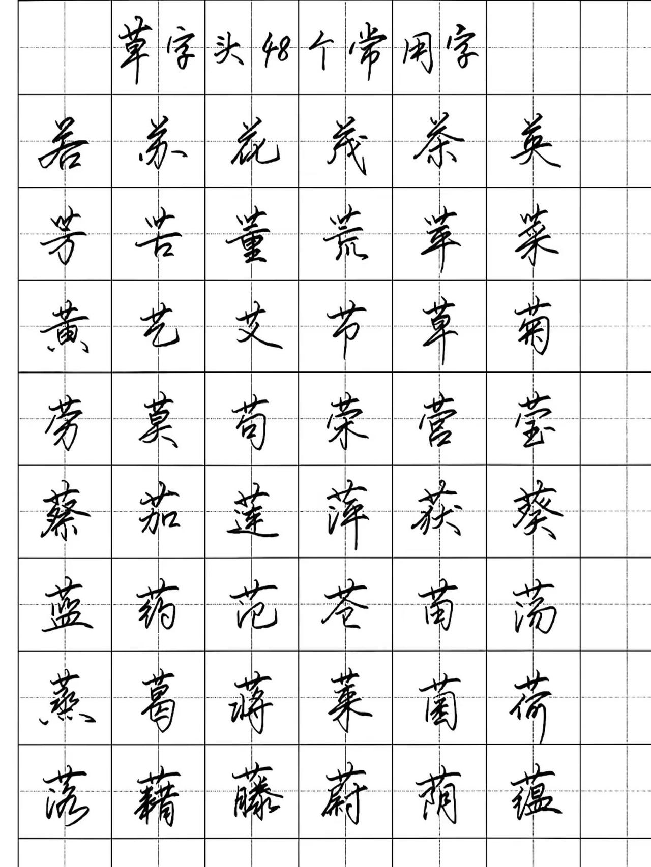 48个“草字头”常用字，练好就出师了！练字不难，难在坚持，练的也是坚持；把写字当
