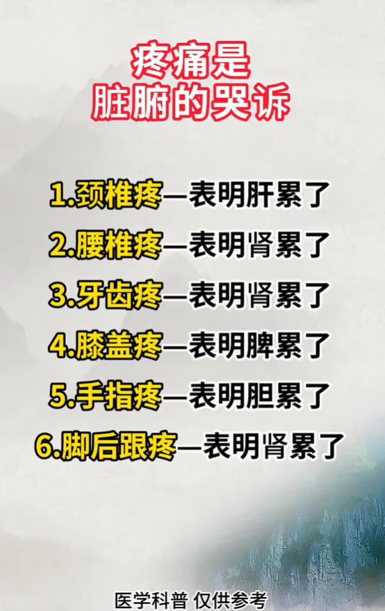 六种身体疼痛，对应肝脾肾不同脏腑亏虚信号