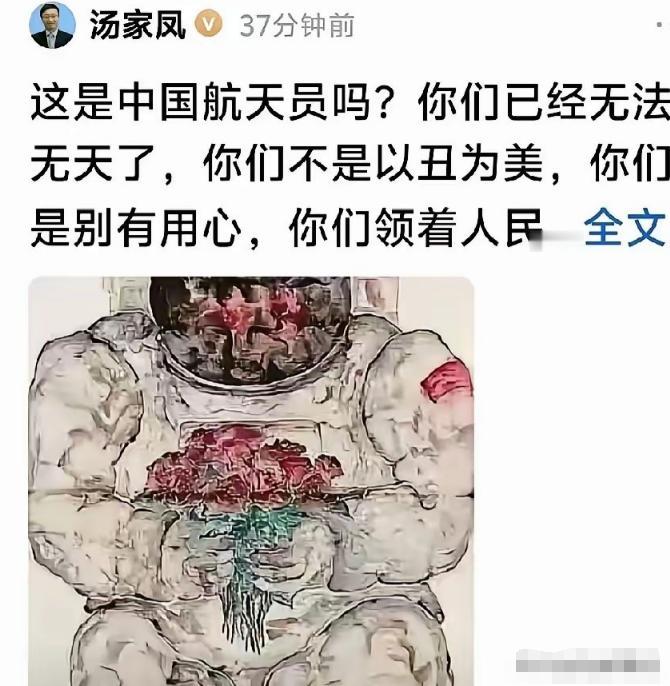 就在今天，南京大学博士汤家凤发了一条头条，短短几行字：这是中国航天员吗？你们已经