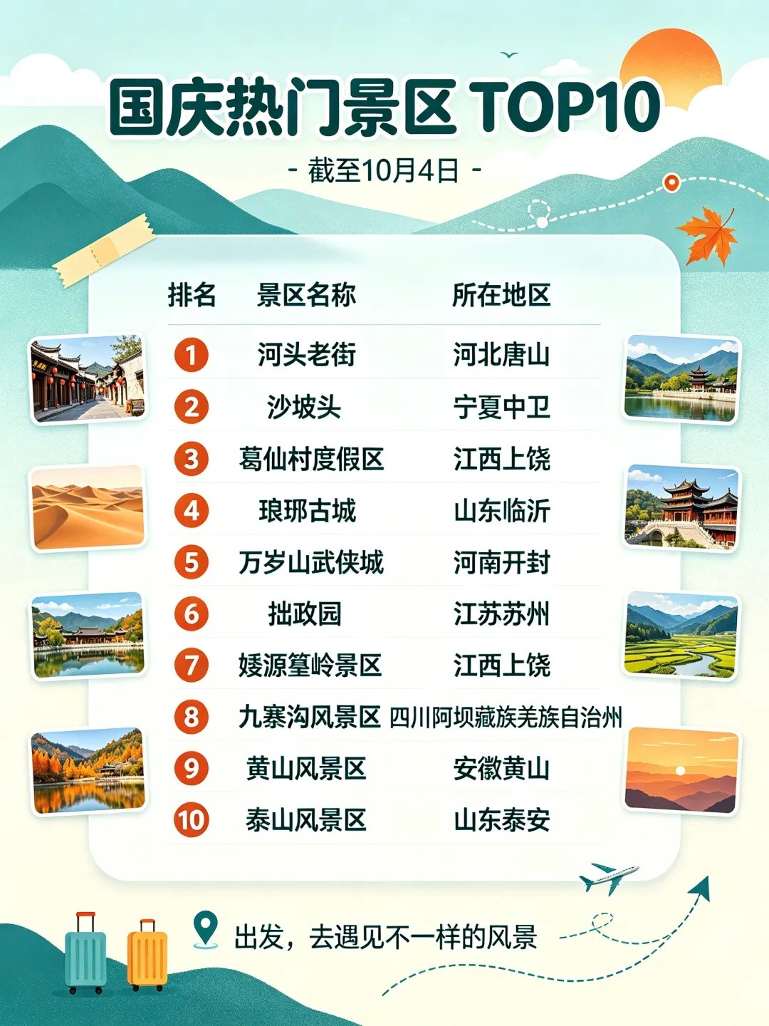 今年国庆假期，国内旅游风向悄然变化，去哪儿平台的Top10热门景区，首次被小城景
