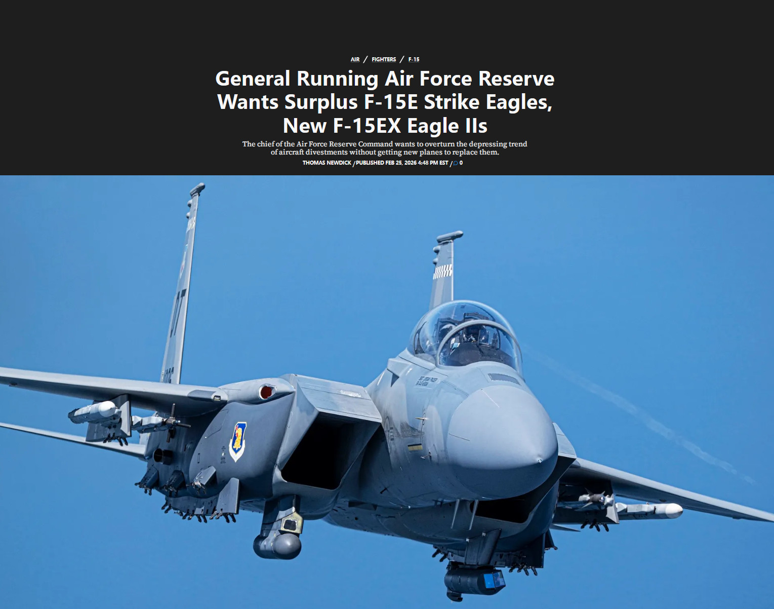 在歼16机队远远多于美F15E机队的当下，美国空军呼吁制造更多的F-15EX，首