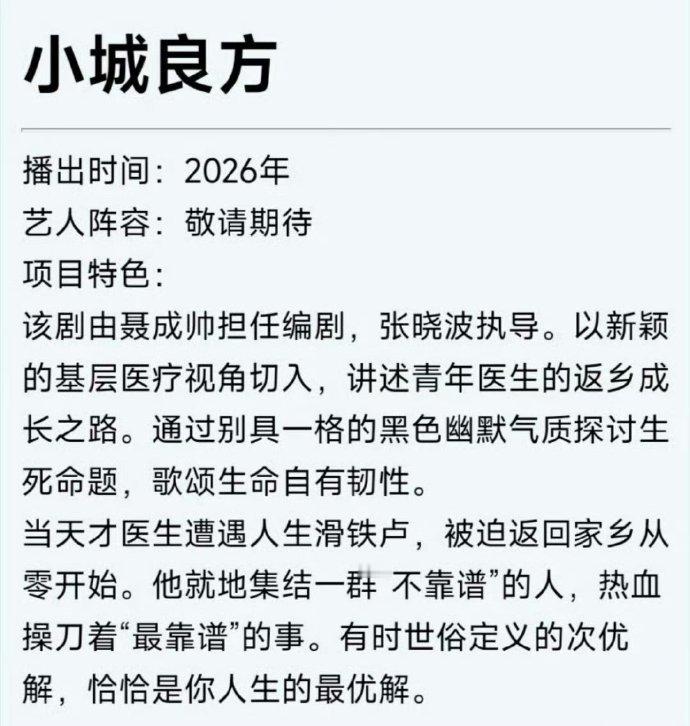 肖战网传小城良方项目特色小城良方肖战再演医生肖战网传小城良方项目特色，小城良