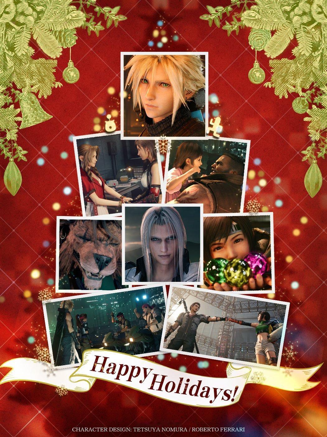 【《最终幻想7：重制版》送上圣诞贺图】今日，《最终幻想》系列官方发布节日贺图，向