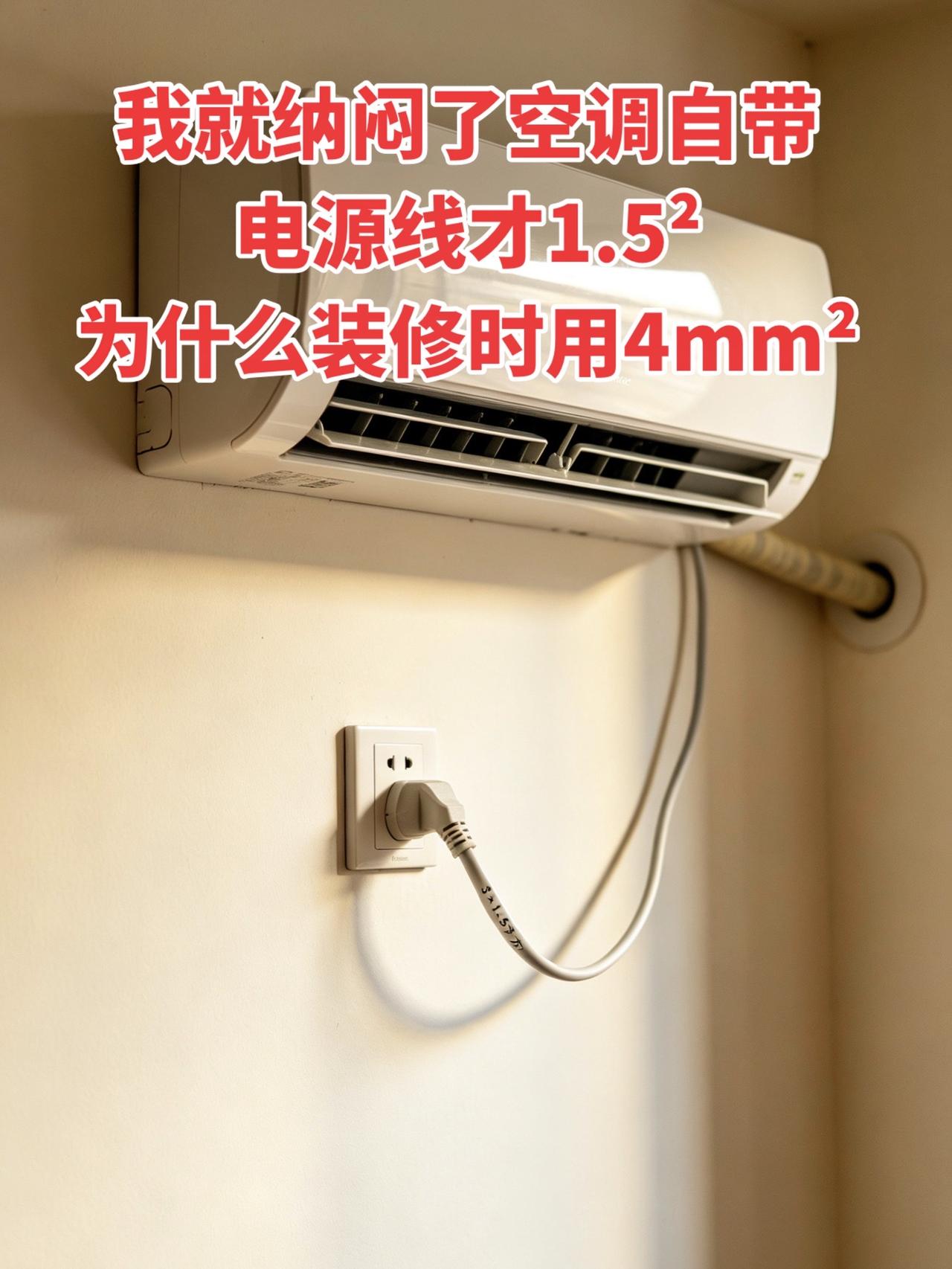 我就纳闷了空调自带电源线才1.5²，为什么装修时用4mm²还嫌小？
