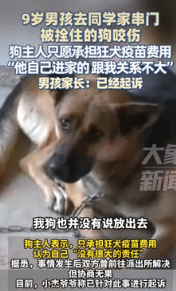 “冤吗？”江西南昌，一9岁男孩去同学家串门，结果一进去就被拴住的狗弄翻了，男孩吓