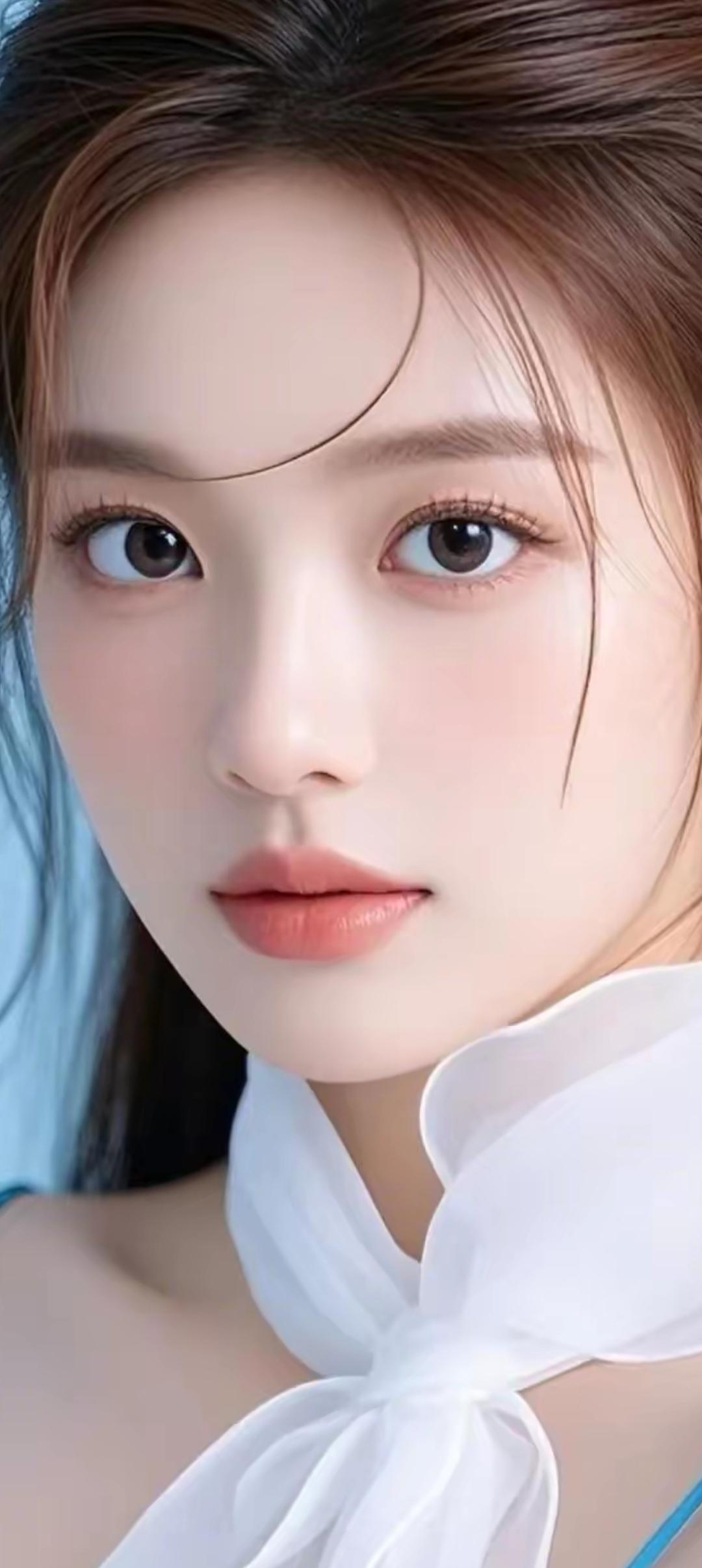 温柔甜美的少女，白皙肌肤，大眼睛，清新自然。