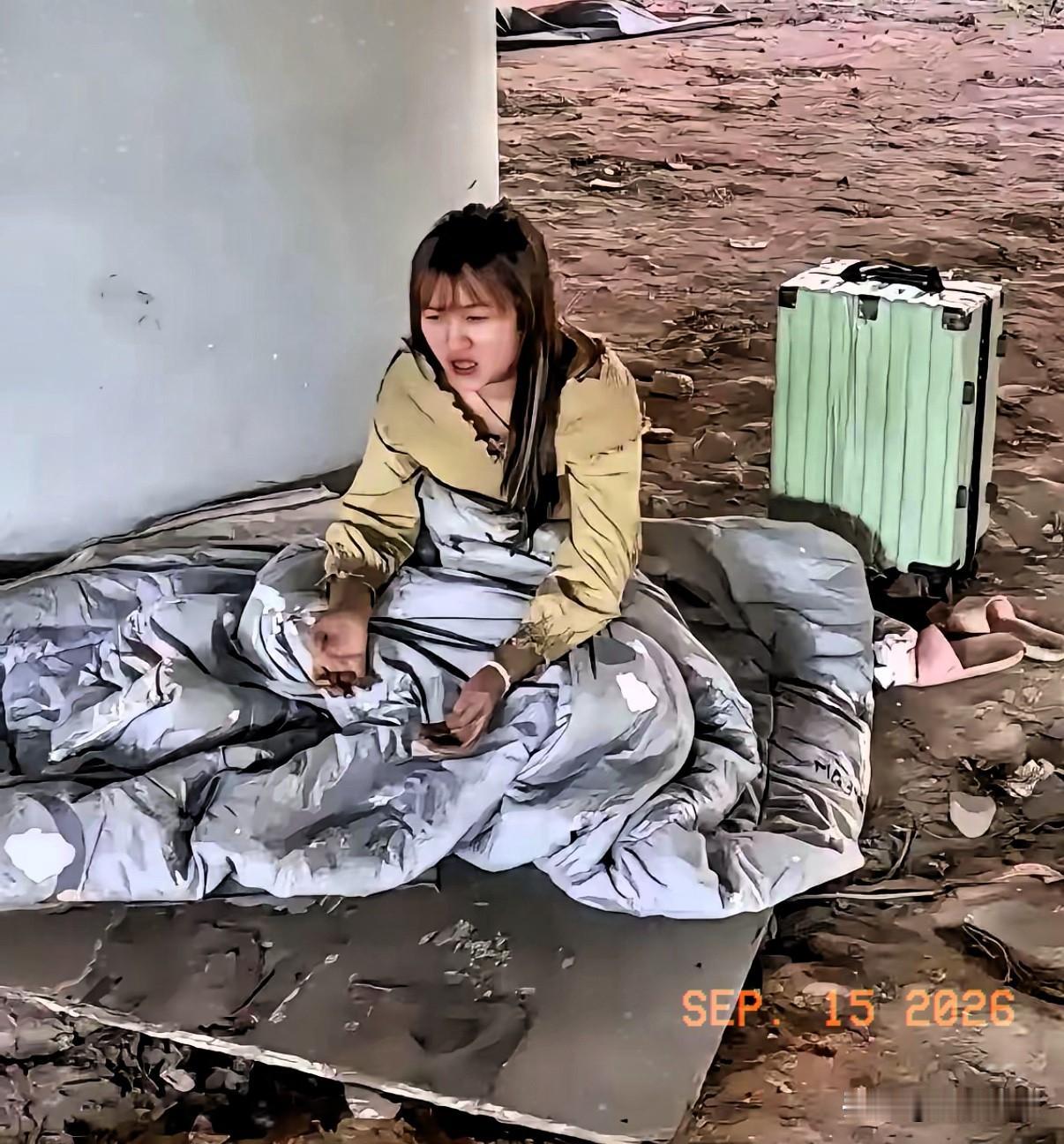 女子蜗居桥洞，每天都有不同陌生男人轮流来伺候她，给她送吃的喝的，对她关怀备至，嘘