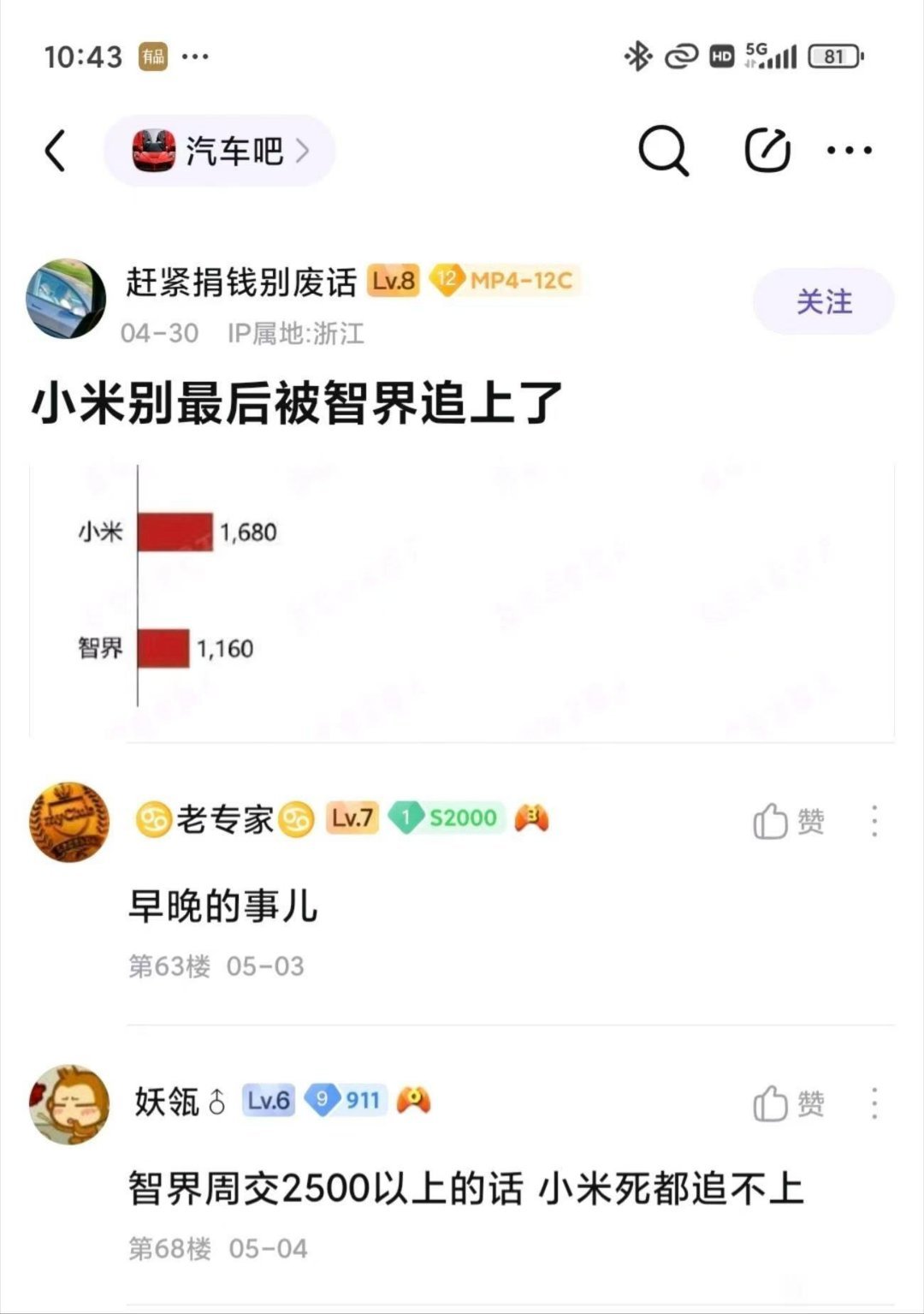 一年前“小米别最后被智界追上了”确实，当时智界s7卖的很好​​​