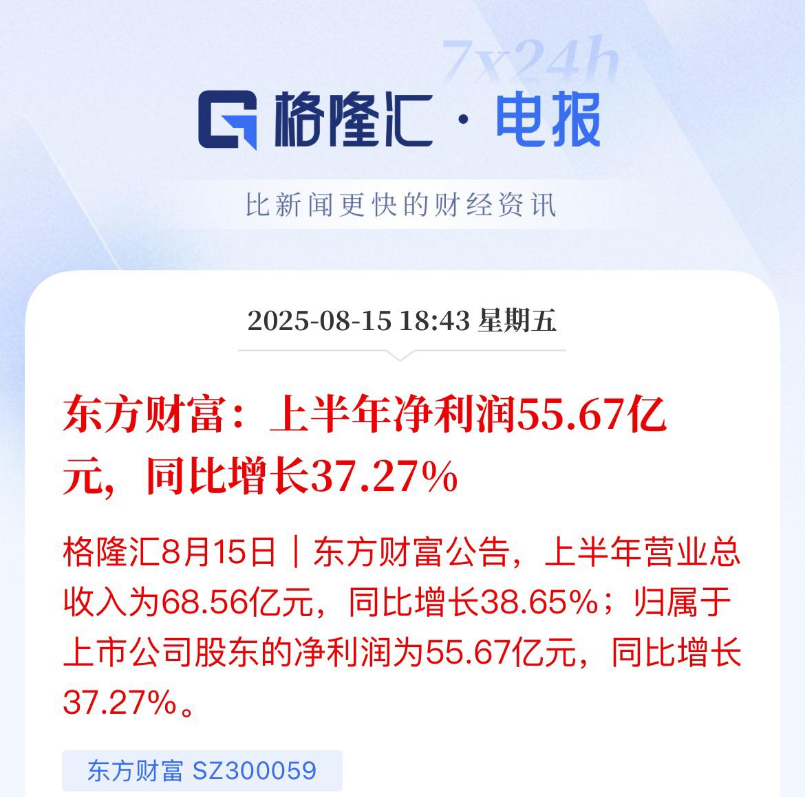 东方财富半年报出炉！营收68亿元，净利润就有55亿元东方财富半年报出来了，营
