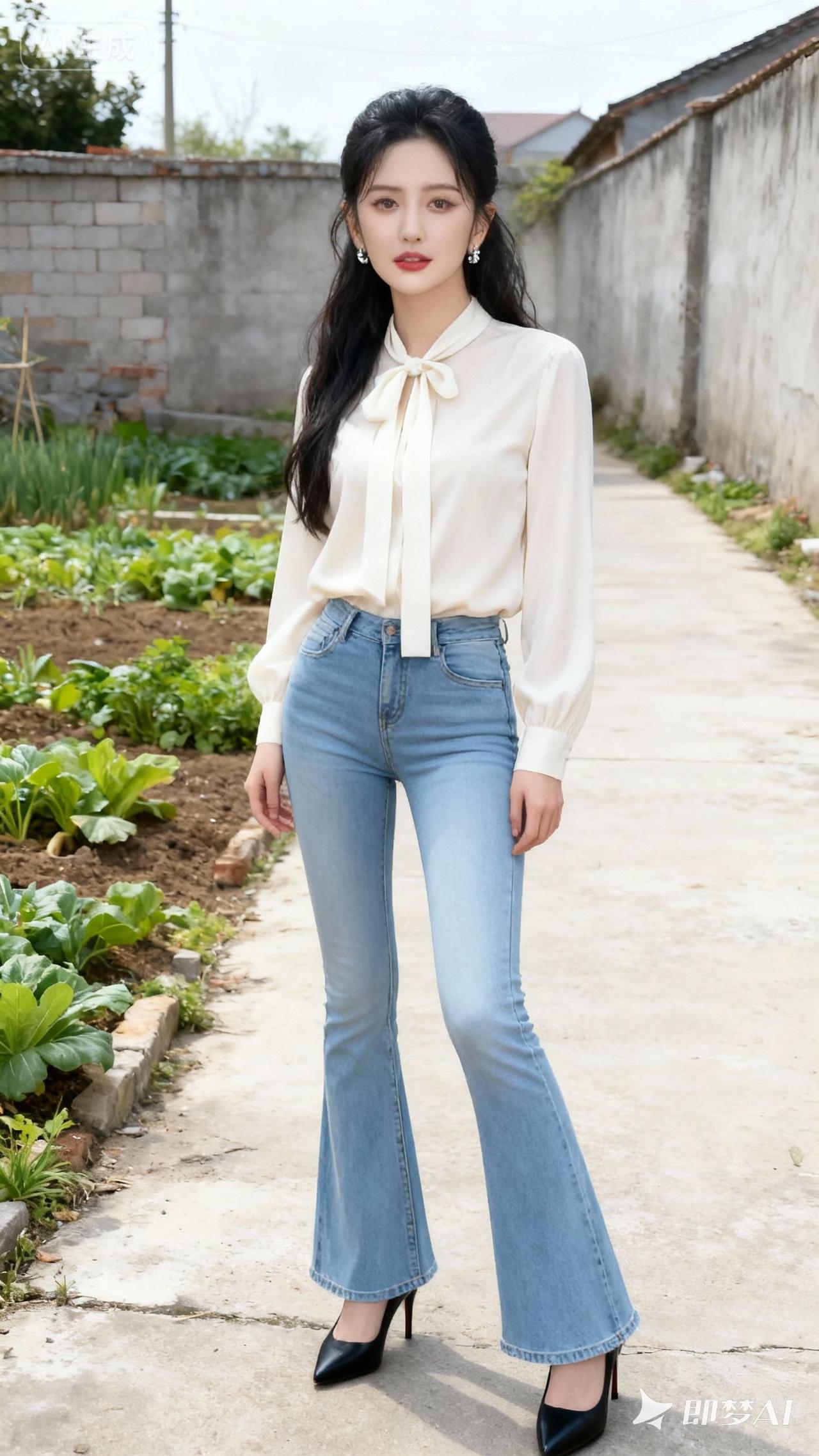 清新田园风穿搭，白色衬衫+牛仔裤，轻松自然，尽显青春活力！🌿👗👠