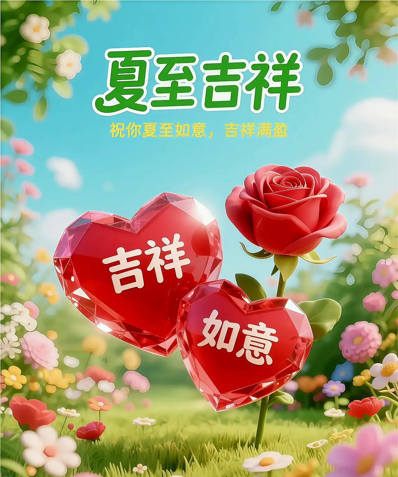 夏至到，送祝愿，千里迢迢送身边。夏至到，送问候，暑热吹走烦恼全不见。夏至到，送祝