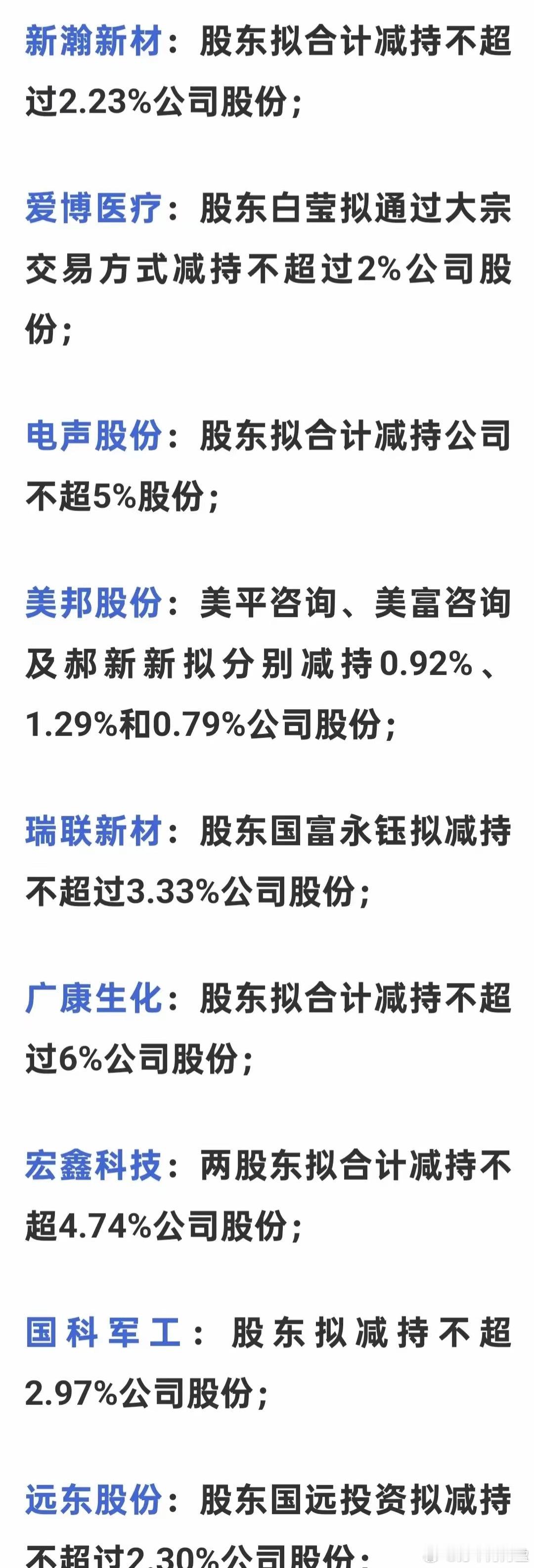 隔夜减持地雷一览表，大股东这样肆意妄为的减持，有什么办法呢？​​​