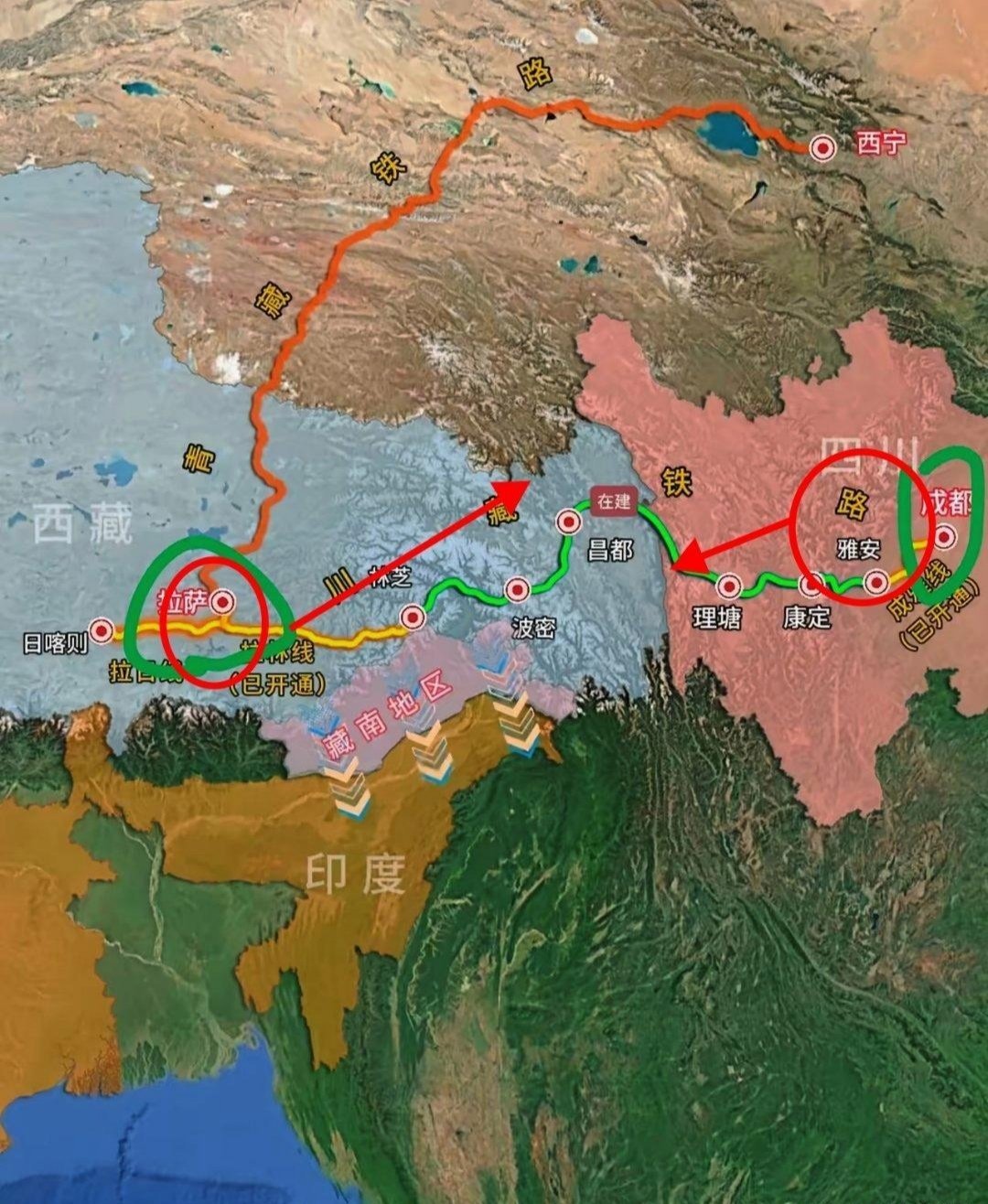 晴雨风说史晴雨风说史川藏铁路、滇藏铁路复线，离藏南只有15公里，这让阿三