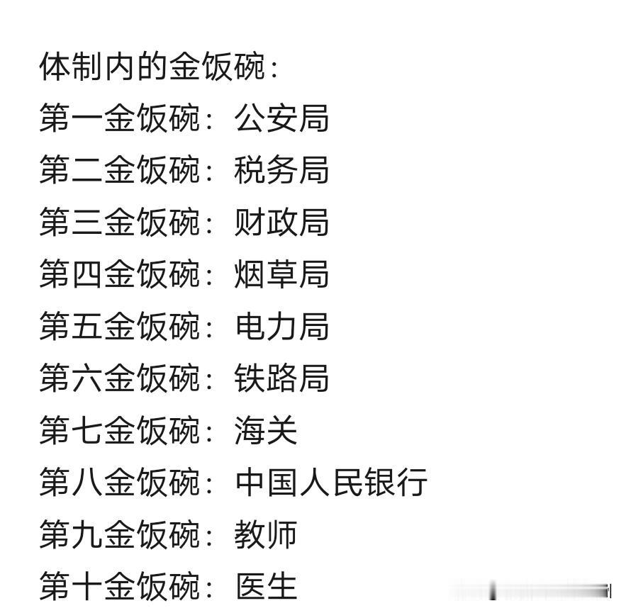 体制内的十大金饭碗。还有那些是[呲牙笑]
