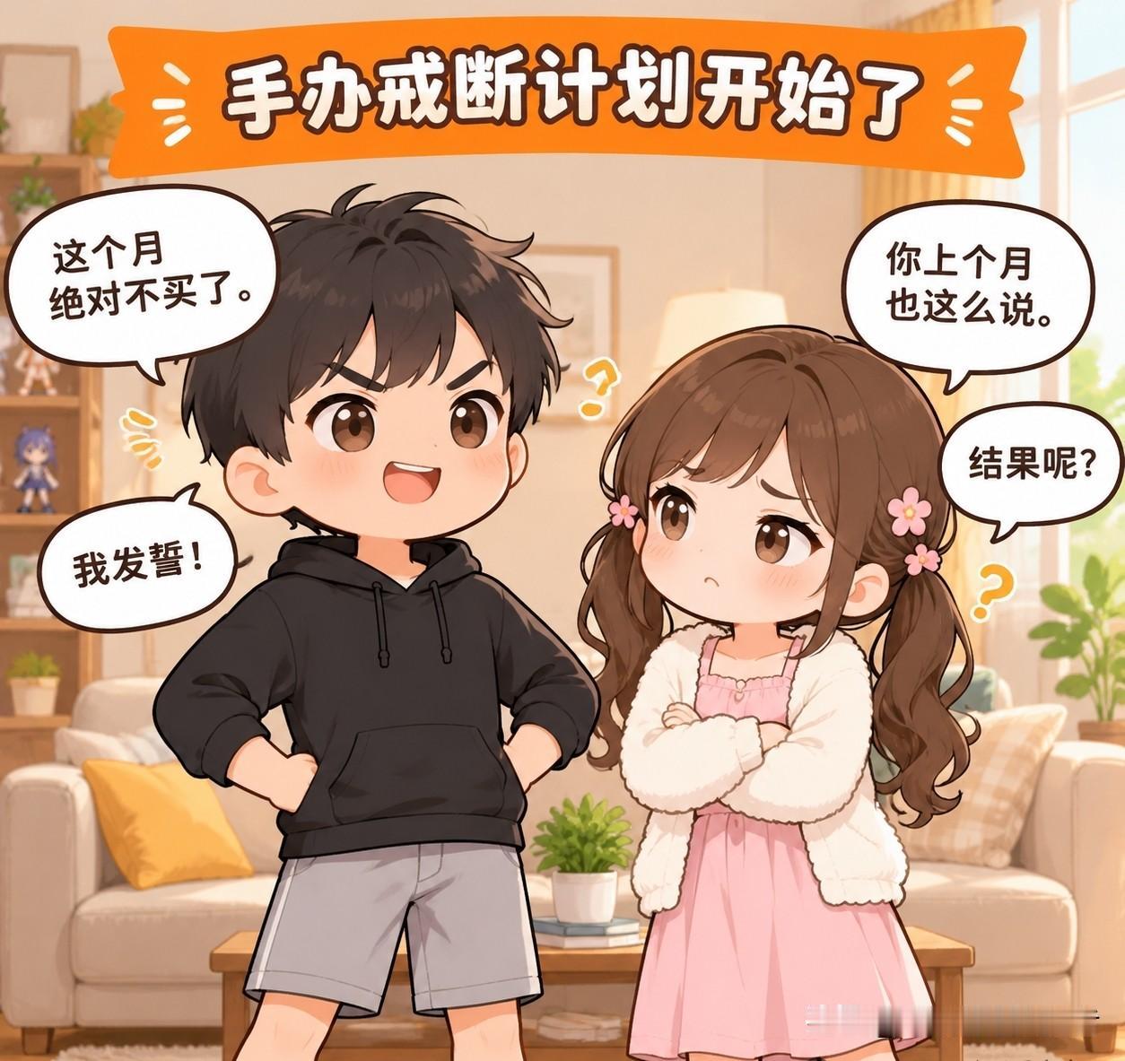 搞笑漫画分享：老公信誓旦旦说这个月绝对不买手办了老婆半信半疑地看着他门口收到一个