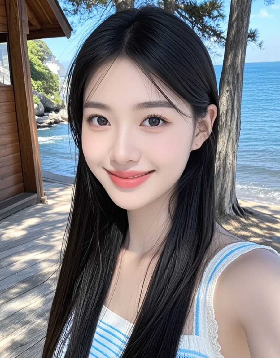 在这片迷人的海滩上，我的自信与美丽无处不在。