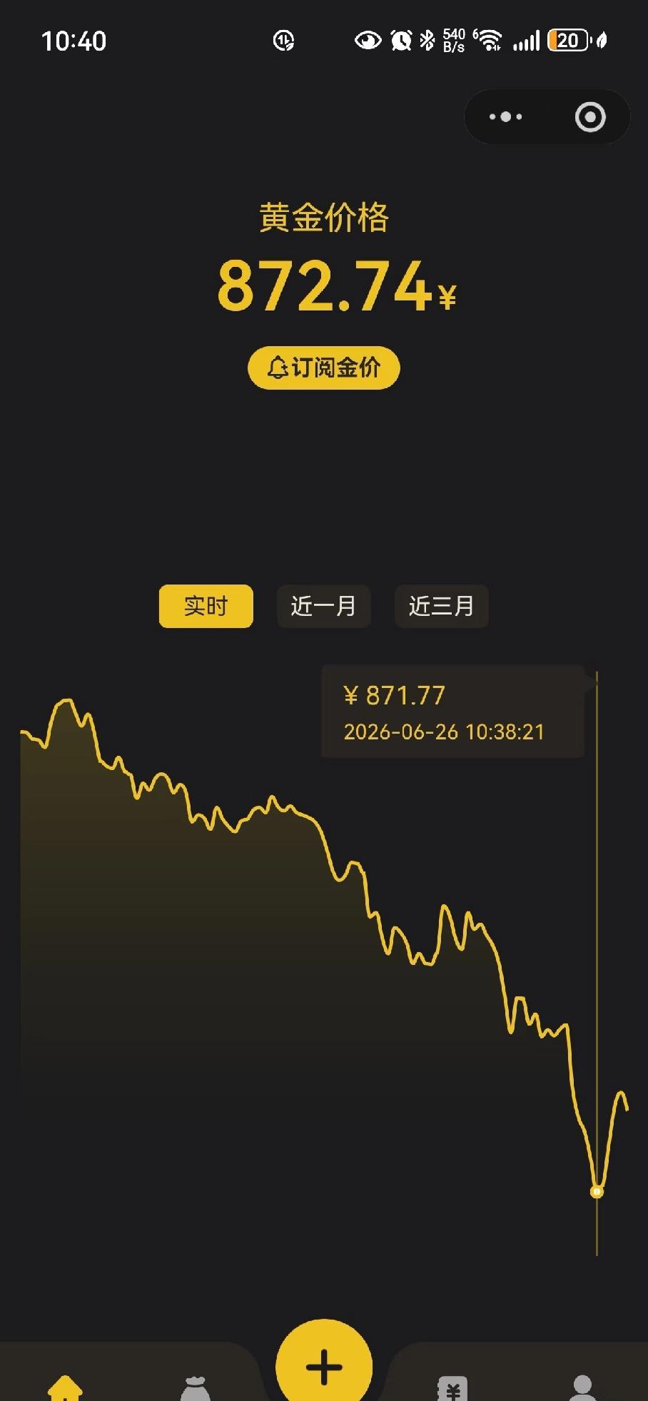 金价别停啊继续跌，心理逐渐变态哈哈！真的，一千一那会看着跌，想着别再跌了，看