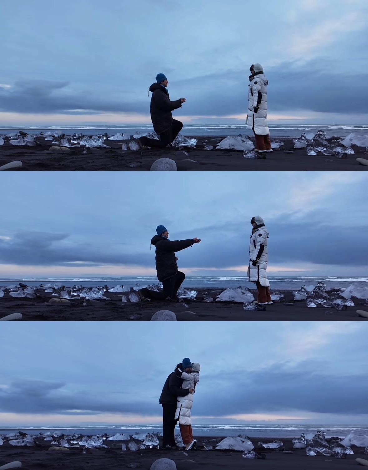 孙丞潇在冰岛钻石沙滩向金莎求婚！omygod！相恋多年，这对姐弟恋终于好事