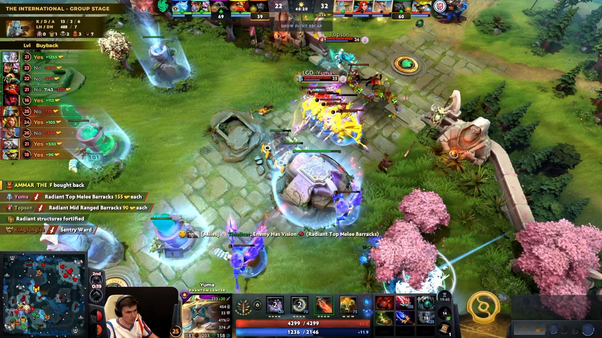 DOTA2TI15瑞士轮第一轮Falcons对阵LGD战队BO3第一局，经过4