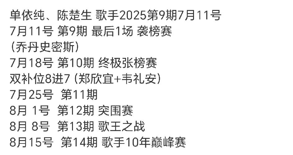 《歌手2025》后续赛制，还有最后一期袭榜赛和补位赛，袭榜赛不神秘了，补位赛