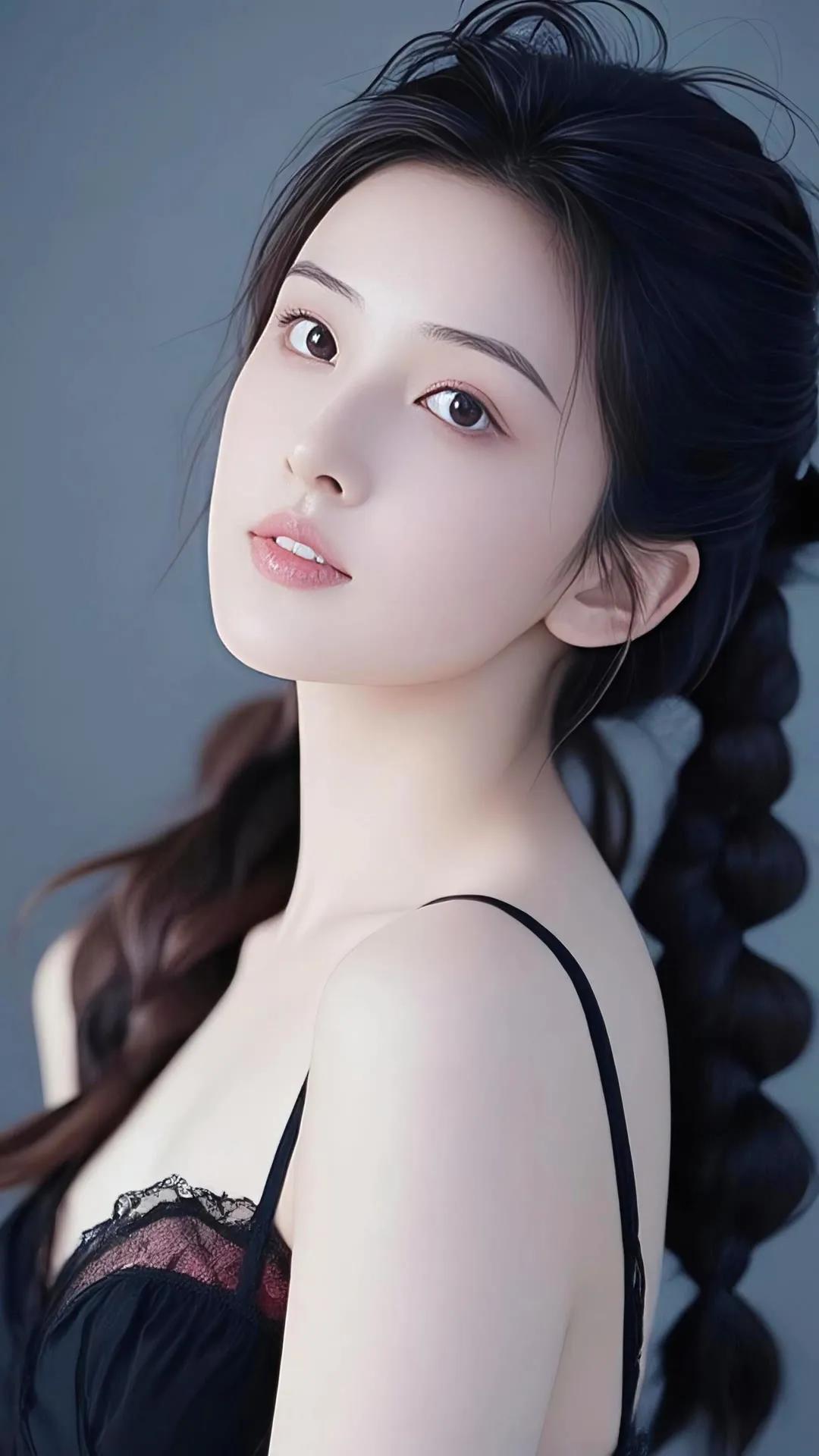 温柔黑发少女，甜美动人，散发迷人魅力